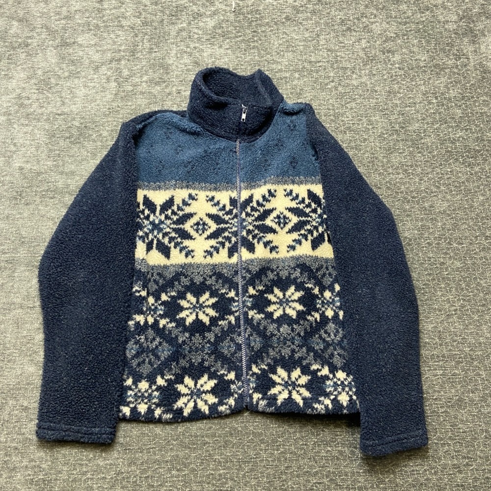 Vintage Outbrook Fleece Jacket Girls M 8/10 Navy Blue Full Zip Snowflake Nordic